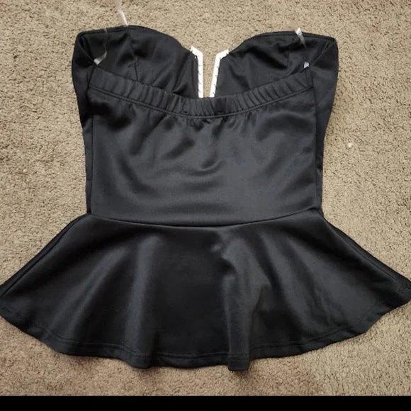 Black Satin Peplum Tube Top, Women’s -SMALL- - Picture 4 of 7